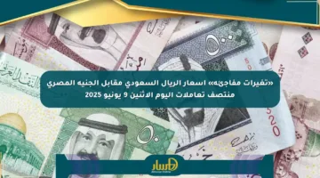 «تغيرات مفاجئة» أسعار الريال السعودي مقابل الجنيه المصري منتصف تعاملات اليوم الاثنين 9 يونيو 2025